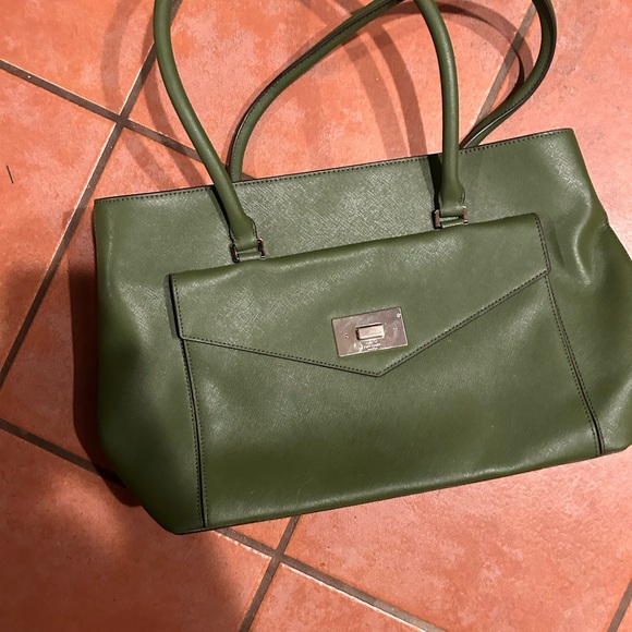 Kate Spade Olive Green Tote Bag computer bag large structured purse used - Picture 10 of 11